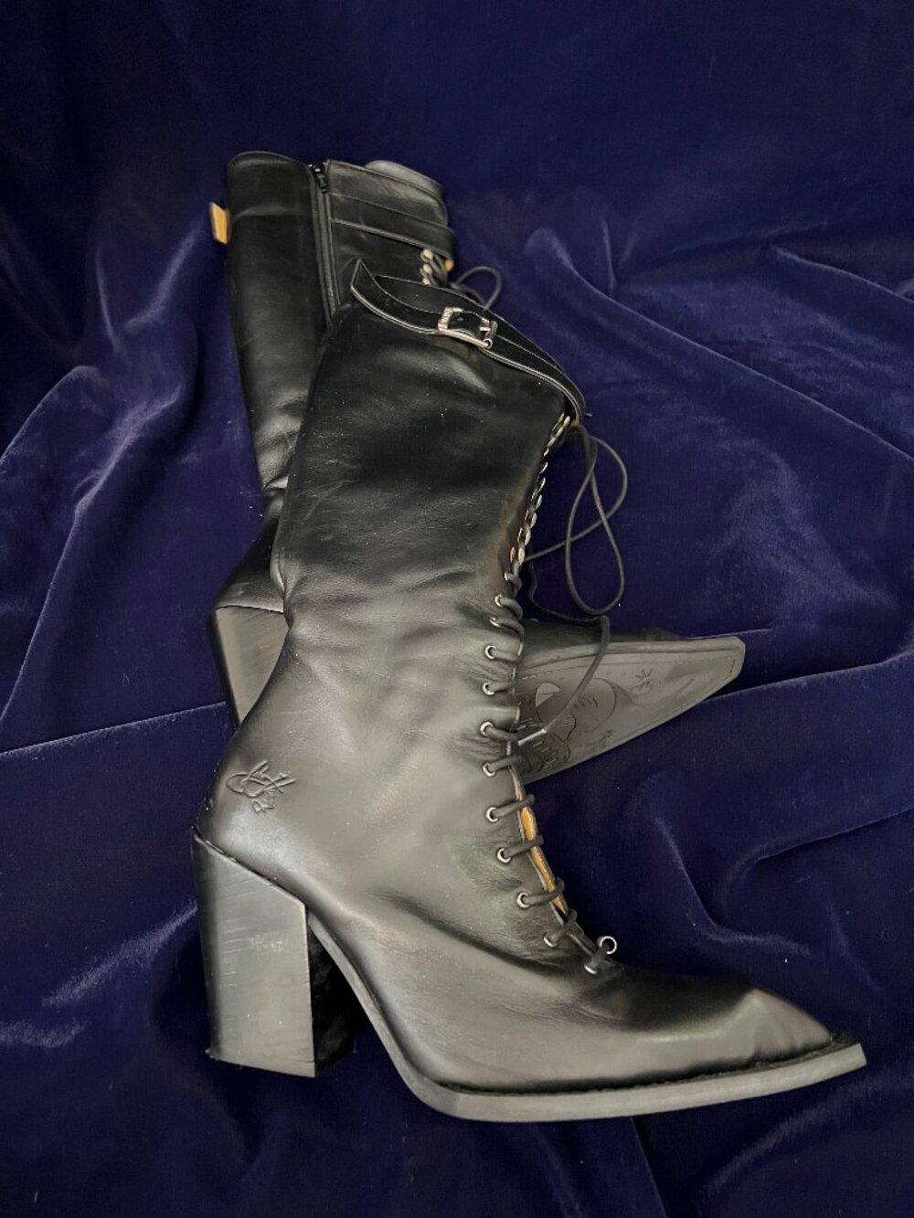 Fluevog Swordfish Hi Abstract Candy black boots 6 - Picture 9 of 15